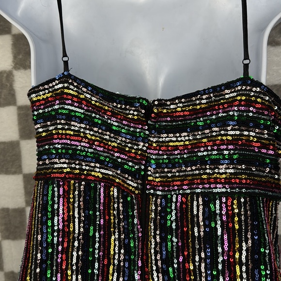 Rainbow sequin dress formal cocktail dress Three pink hearts m adjustable strap - Picture 4 of 13
